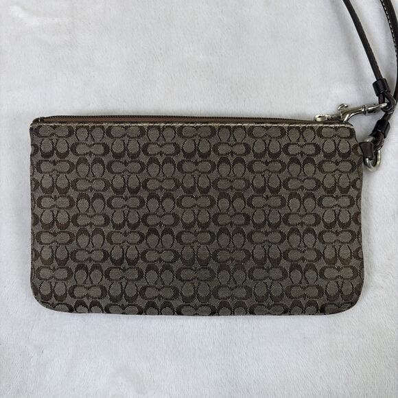 Coach Brown Canvas Signature C Jacquard Buckle Front Pocket Wristlet Mini Bag - Picture 2 of 16
